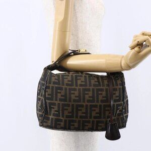 FENDI Zucca Canvas Vanity Hand Bag Black Brown Auth 150076